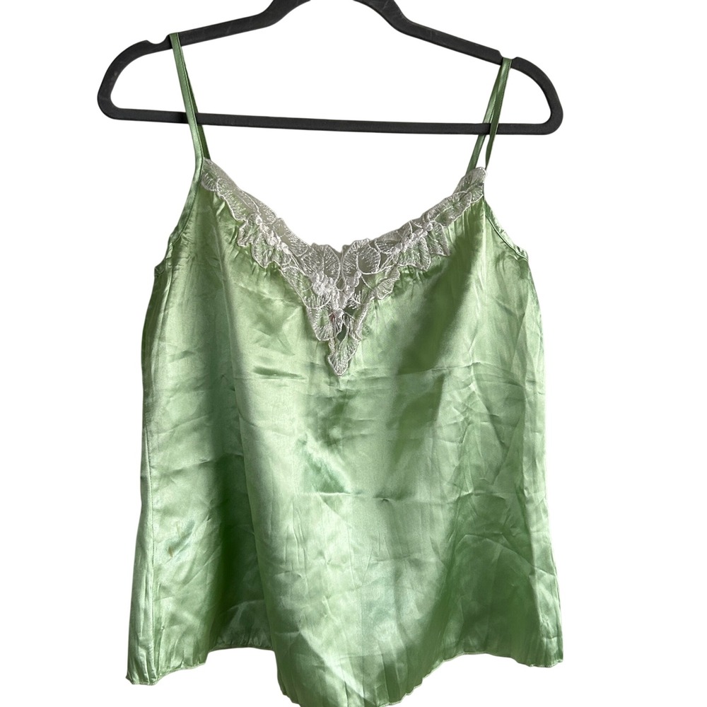 Y2K Heart & Soul Camisole Wmn L Green Satin Lace fairy babydoll cami whimsy